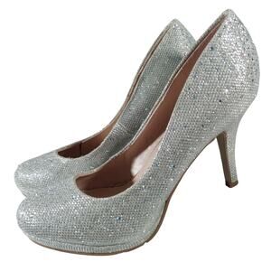WILD ROSE! IRIDESCENT SILVER W/AURORA BOREALIS RHINESTONES STILETTO HEELS! 8.5M